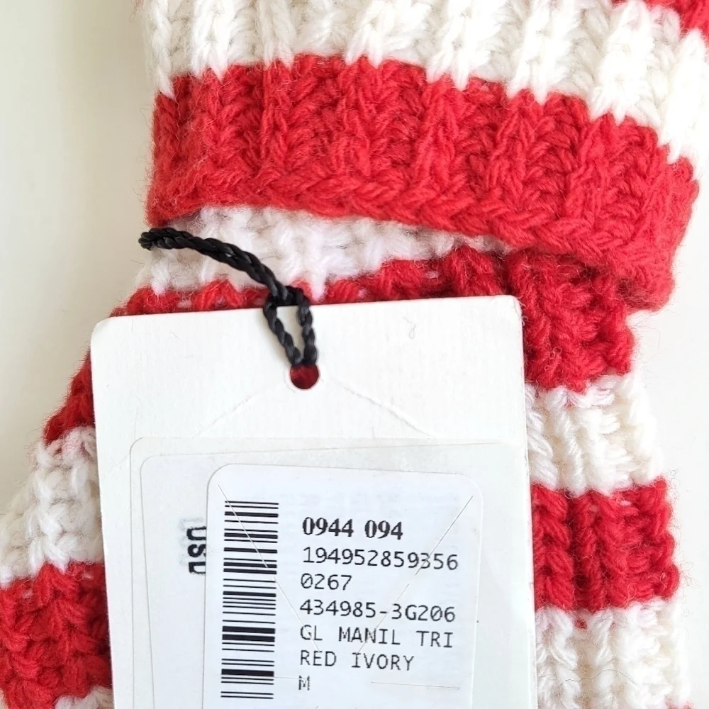 New Gucci 100% Wool Knit Striped Red/White Fingerless Gloves NWT Size Medium